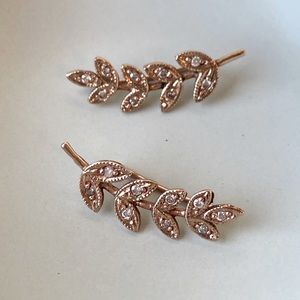 Jacquie Aiche rose gold and diamond leaf ear crawlers, left and right